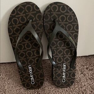 Calvin Klein Black and Brown Logo Flip Flops